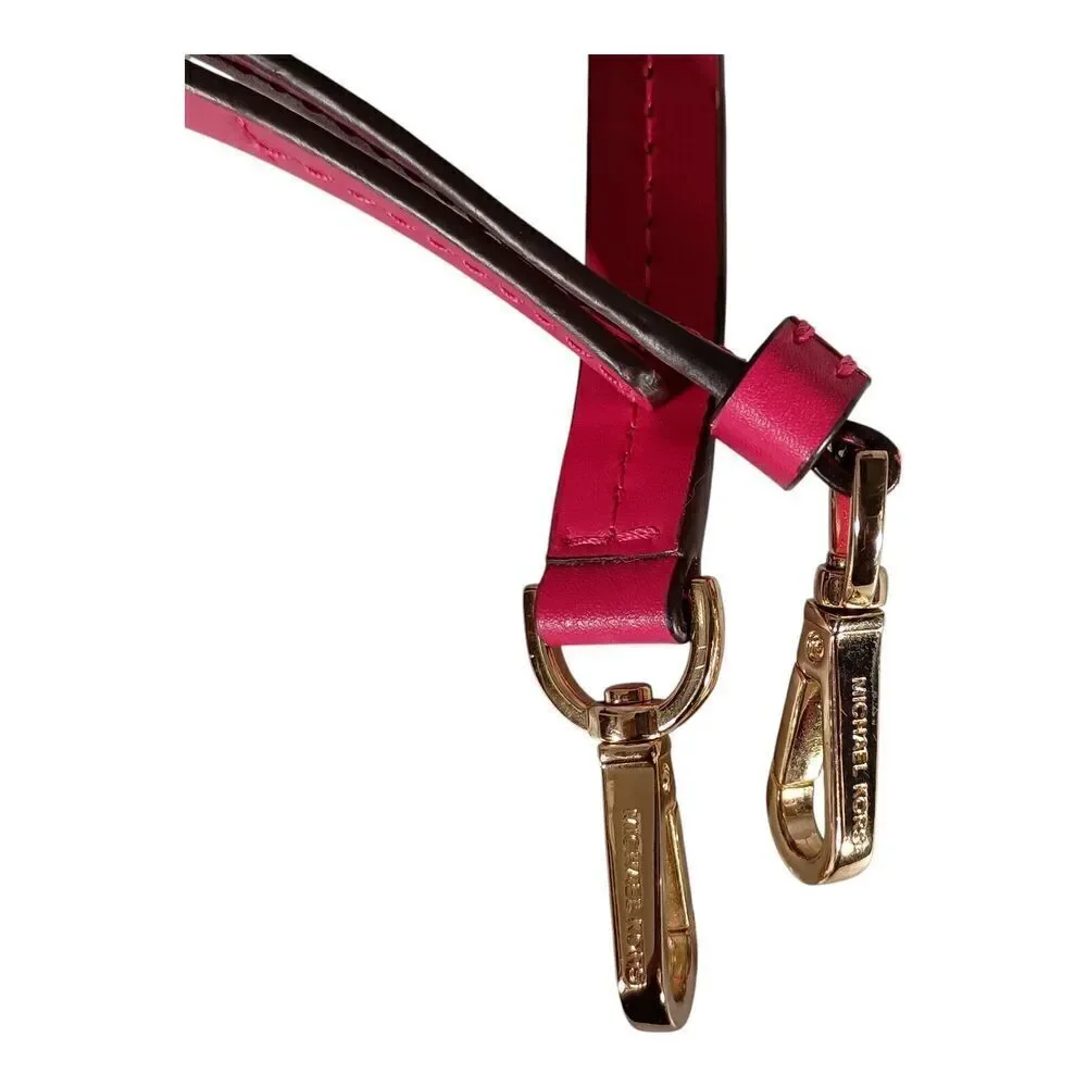 Michael Kors Replacement Shoulder Strap  & 2 Gold Bag Charm Fuchsia Pink Leather